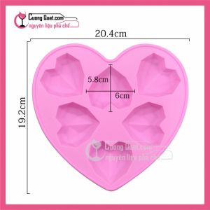 (DC) Khuôn Silicon Hình Tim 6 Ô Họa Tiết (QT)
