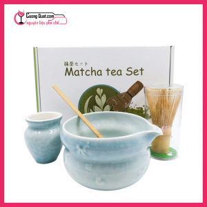 (DC) Bộ dụng cụ đánh Matcha 4 Chi Tiết - Màu Xanh Dương